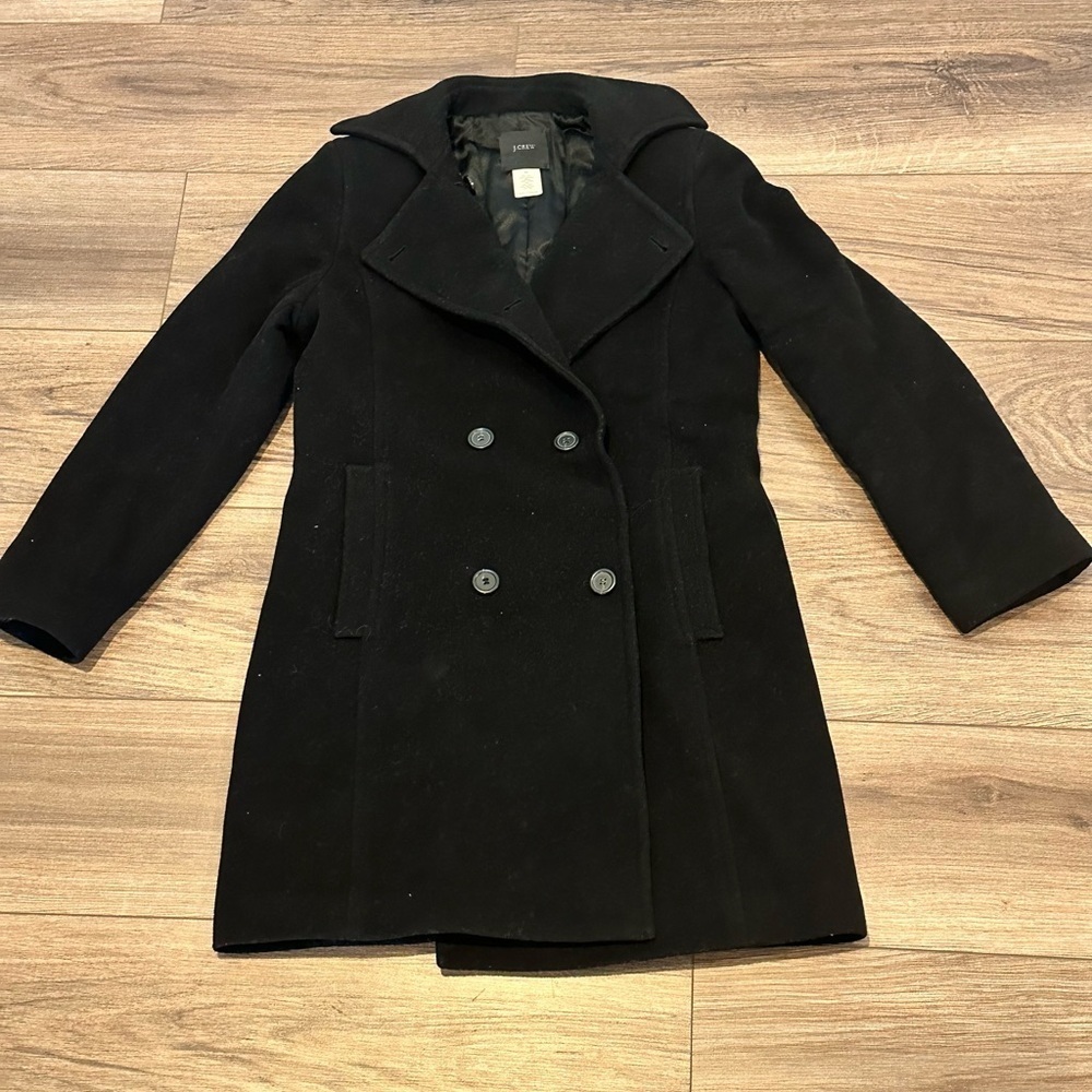 J. Crew Wool Black Double Breasted Pea Coat Size Petite 0 - Picture 2 of 7